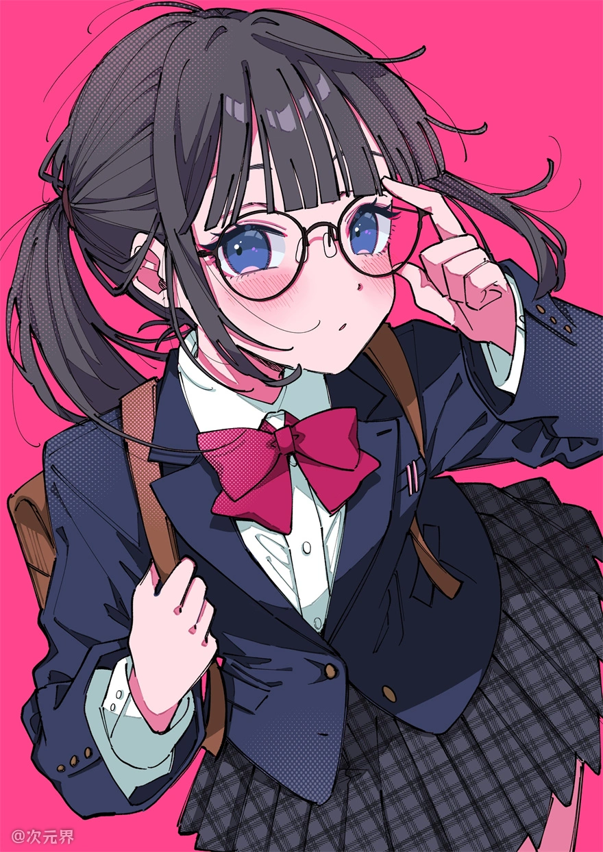 制服 戴眼镜的女孩 蝴蝶结 可爱少女 手机壁纸 动漫壁纸
