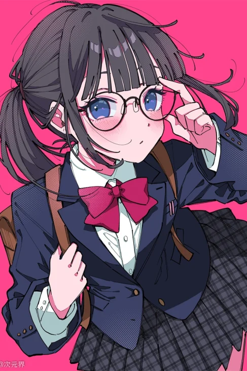 制服 戴眼镜的女孩 蝴蝶结 可爱少女 手机壁纸 动漫壁纸