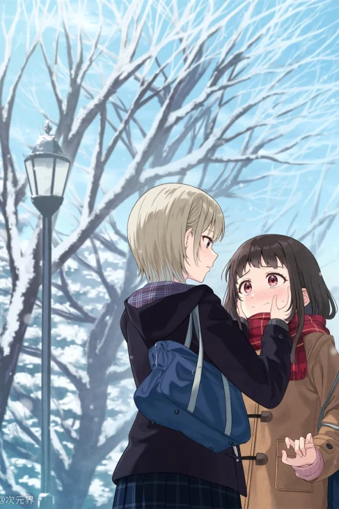 冬日 姐妹 树木 动漫壁纸 手机壁纸 2K壁纸